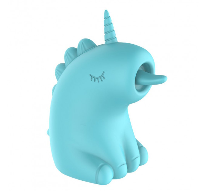 Стимулятор клитора с длинным вращающимся язычком UNIVIBE Единорог, 10 режимов, голубой