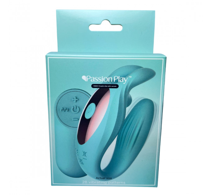 Вібратор для пар у формі зайця Passion Play з пультом, бірюзовий