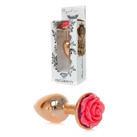 Анальная пробка с розовой розочкой Plug-Jewellery Red Gold PLUG ROSE- Pink