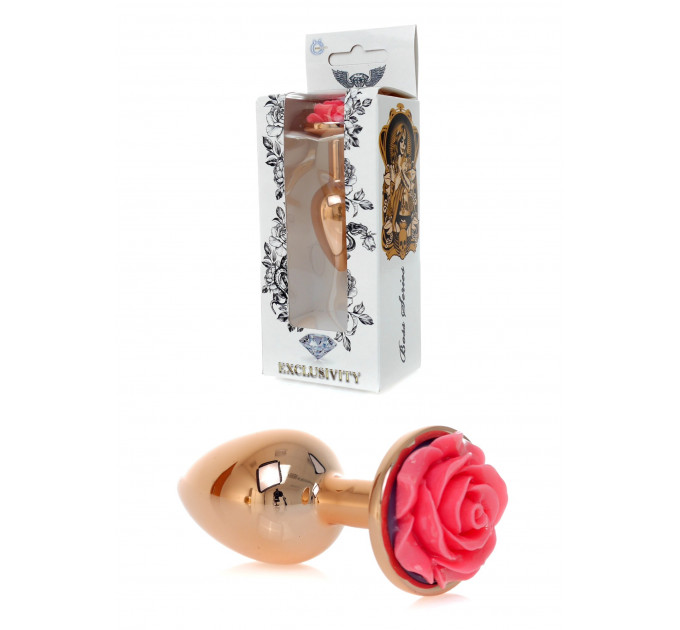 Анальная пробка с розовой розочкой Plug-Jewellery Red Gold PLUG ROSE- Pink