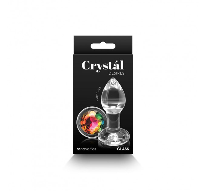 Анальная пробка стеклянная с кристаллом NS Novelties Crystal Desires Rainbow Gem прозрачный, Mini