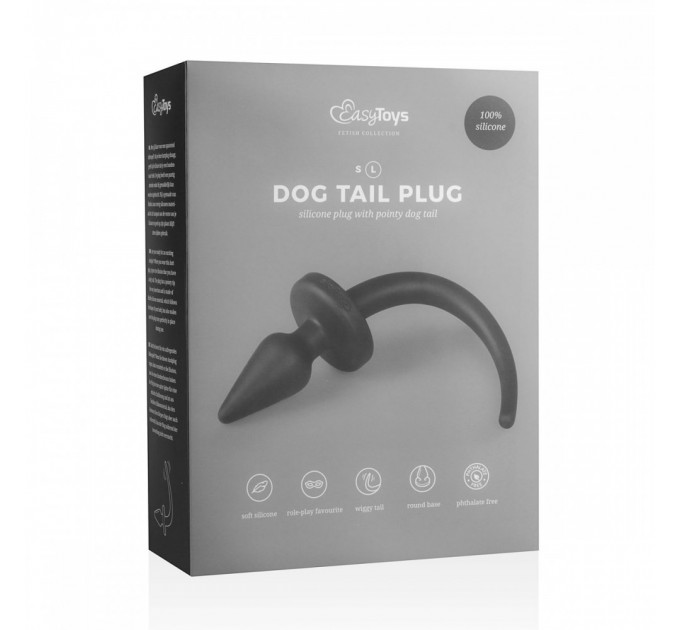 Анальная пробка силиконовая с имитацией собачьего хвоста Easytoys Dog Tail Plug 30 см, черная