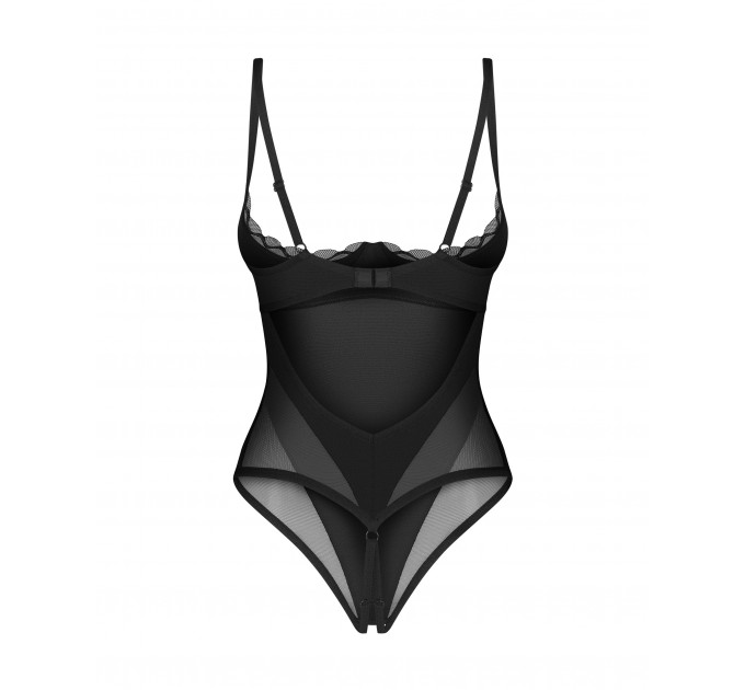 Боди с открытым бюстом и доступом Obsessive Stelisa черный, S/M