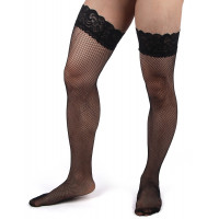 Чулки мужские черные в сеточку с кружевом Star Night на силиконовой ленте, S