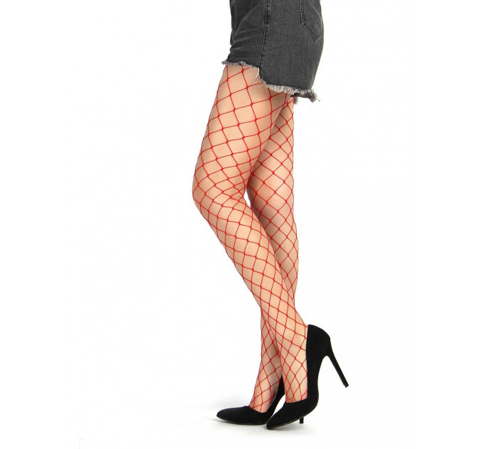 Панчохи у велику сітку Star Night на гумці, червоні, XS-L