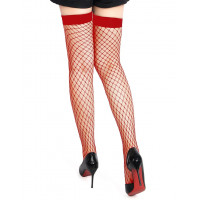 Чулки в крупную сетку Star Night на резинке, красные, XS-L