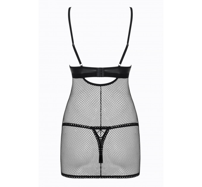 Cорочка сітка Obsessive Redella трусики в комплекті, чорний, S/M