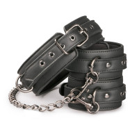 Нашийник з поножами, чорний Leather Collar With Anklecuff
