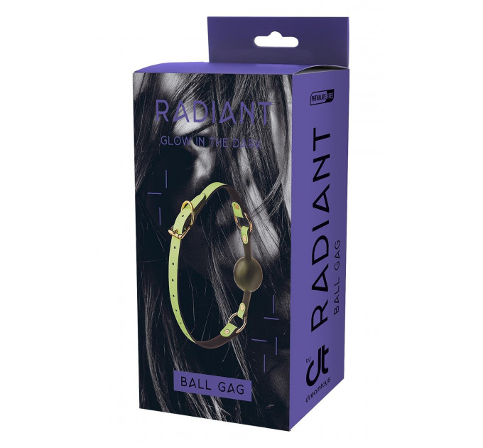Кляп с шариком люминесцентный зеленый Dreamtoys RADIANT Glow In The Dark с золотистой фурнитурой