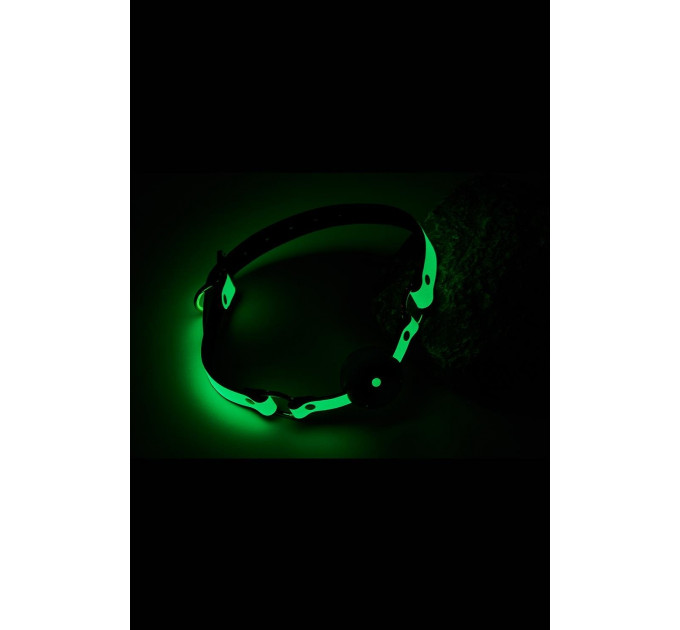 Кляп с шариком люминесцентный зеленый Dreamtoys RADIANT Glow In The Dark с золотистой фурнитурой
