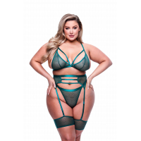 Сексуальный комплект белья Queen Size Baci, полупрозрачный, 4 детали, зеленый