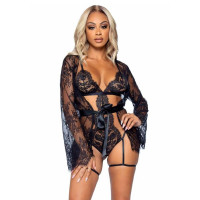 Кружевные боди и халат Leg Avenue, черный S