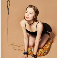 Повідець, італійська шкіра, з металевим ланцюгом, Leather Cosplay Leash UPKO