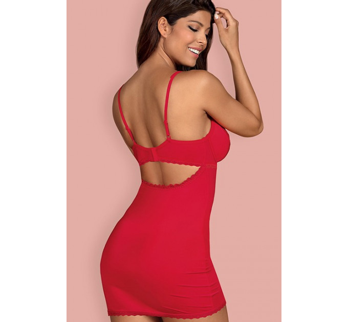 Сорочка сексуальная красная Obsessive JOLIEROSE с кружевной отделкой, S/M