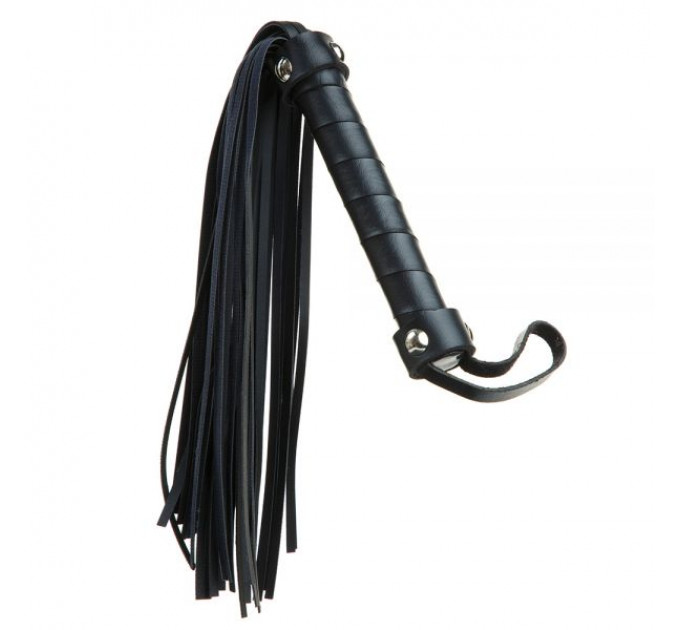F61419 батіг з екошкіри c вузькими хвостами FLOGGER BLACK