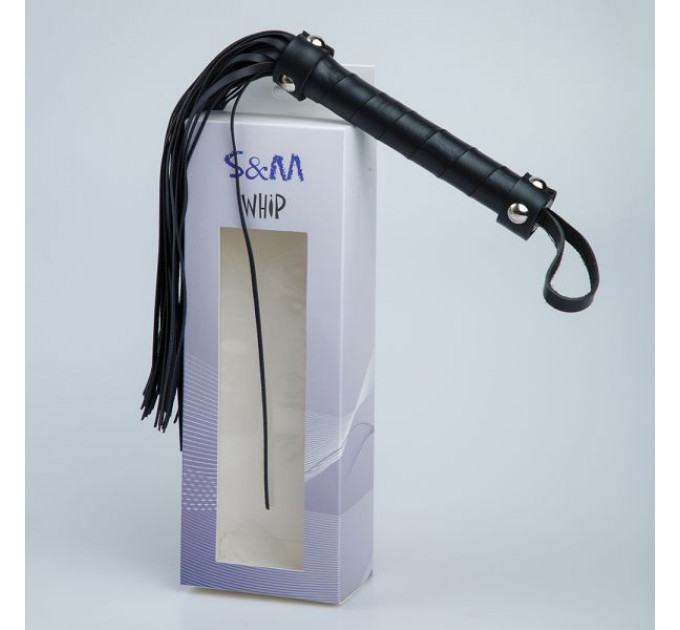F61419 батіг з екошкіри c вузькими хвостами FLOGGER BLACK