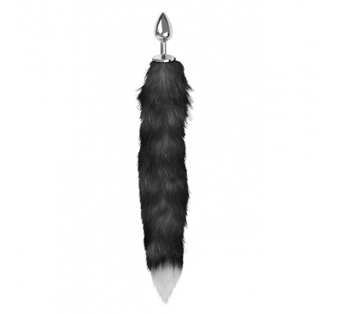 Анальная пробка с хвостом Anal plug faux fur fox tail black polyeste