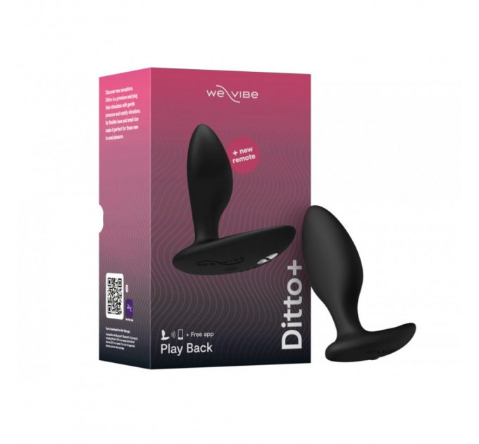 Анальна пробка з вібрацією We-Vibe Ditto+ Satin Black з пультом та керуванням з телефону