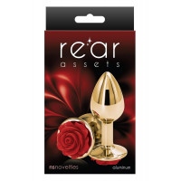 Анальна пробка золотиста NS Novelties Rear Assets з червоною трояндою, Small