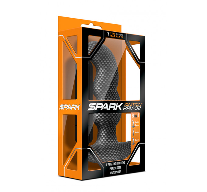 Анальная пробка с вибрацией 3-в-1 SPARK IGNITION PRV-02 CARBON FIBER