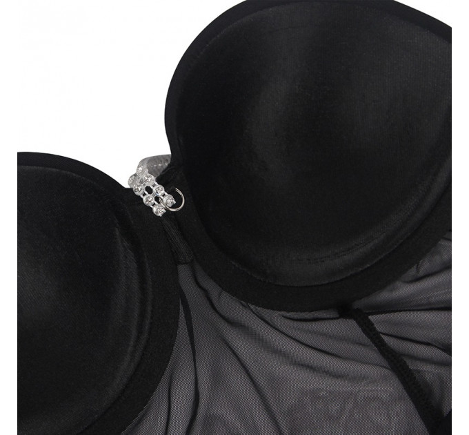 Боді напівпрозоре Star Night з діамантовим поясом, чорне, XL-XXL