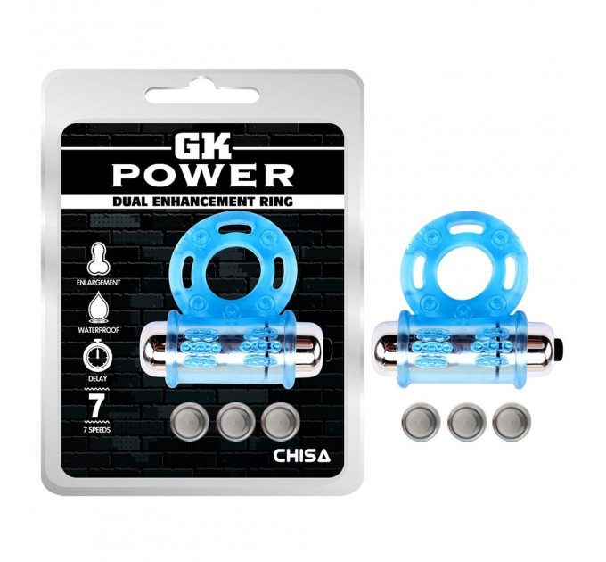 Эрекционное кольцо с вибропулей Chisa GK Power, голубое