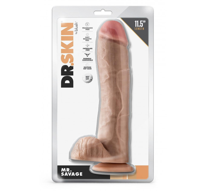 Фалоімітатор гігант реаліст Blush Dr. Skin Mr. Savage на присосці, бежевий