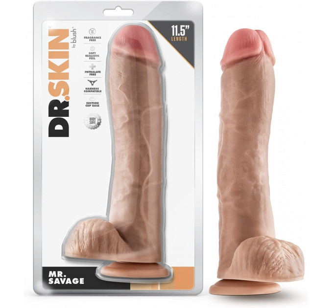 Фалоімітатор гігант реаліст Blush Dr. Skin Mr. Savage на присосці, бежевий