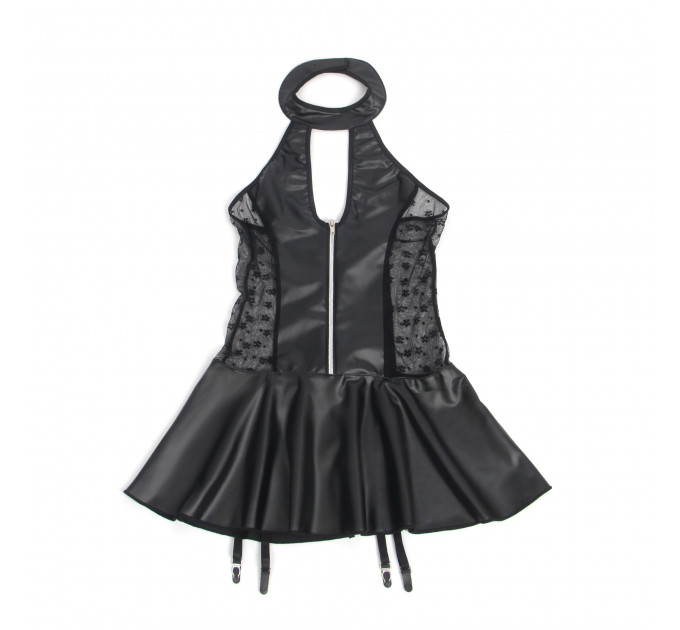 Міні-сукня з блискавкою та підтяжками Star Night з імітації шкіри, чорна, S