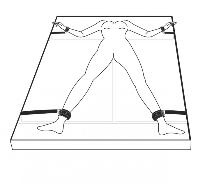 Набор для бондажа на кровать с манжетами для рук и ног Under Mattress Restraint Set, черный