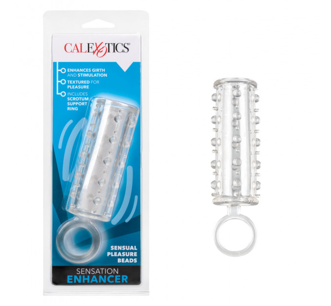 Насадка для пениса с кольцом на мошонку California Exotic, рельефная, прозрачная