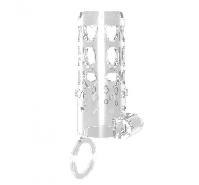 Насадка на член рельєфна Chisa Get Lock з кільцем на мошонку та місцем для вібропулі, прозора