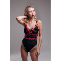 Портупея натуральная кожа "Chst4", экокожа, ручная работа, красная