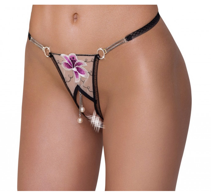 Стринги с цветочной вышивкой и открытым доступом Cottelli String Flower, S/M