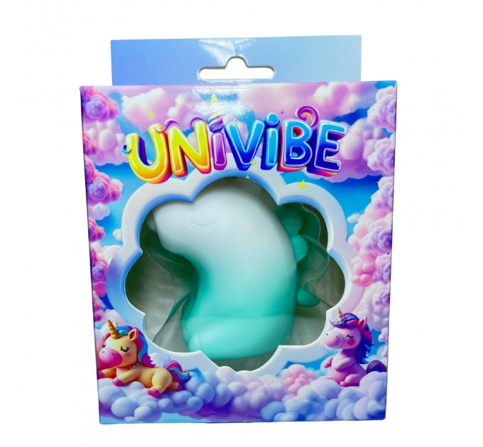 Стимулятор клитора с пульсацией UNIVIBE Единорог, 5 режимов, градиент бело-зелёный