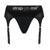 Трусики для страпона, M, с подвязками для чулок Strap-On-Me черные