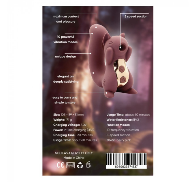Вакуумный стимулятор для клитора с вибрацией в форме белки Sweet Em, розовый