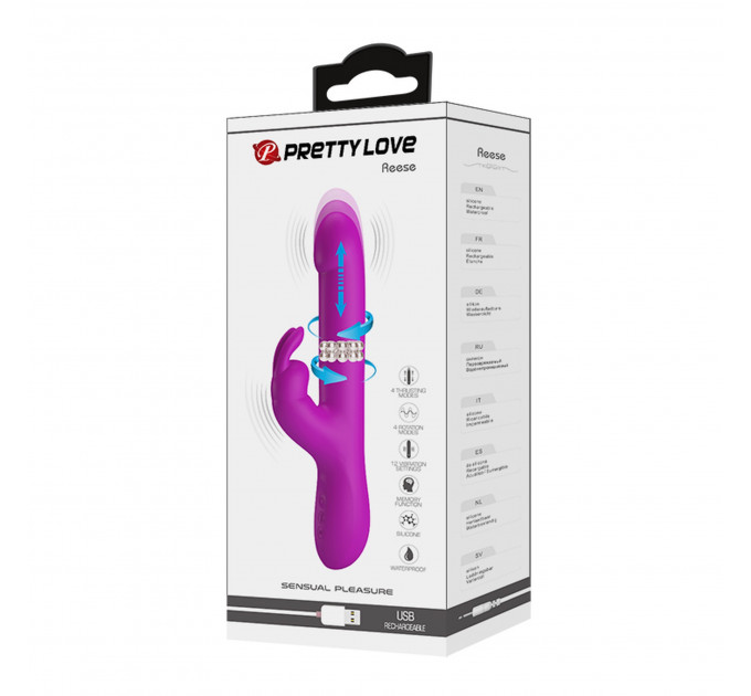 Вибратор-кролик с ротацией и фрикциями Pretty Love REESE фуксия, 24.8 х 3.6 см
