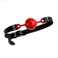 F61429 Кляп из экокожи Loveshop Latex BREATHABLE BALL GAG BLACK/RED