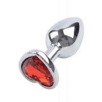 Анальная пробка Silver Metaall Heart Red, S