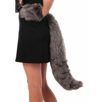 Анальна пробка з хвостом Anal plug faux fur fox tail light grey polyeste