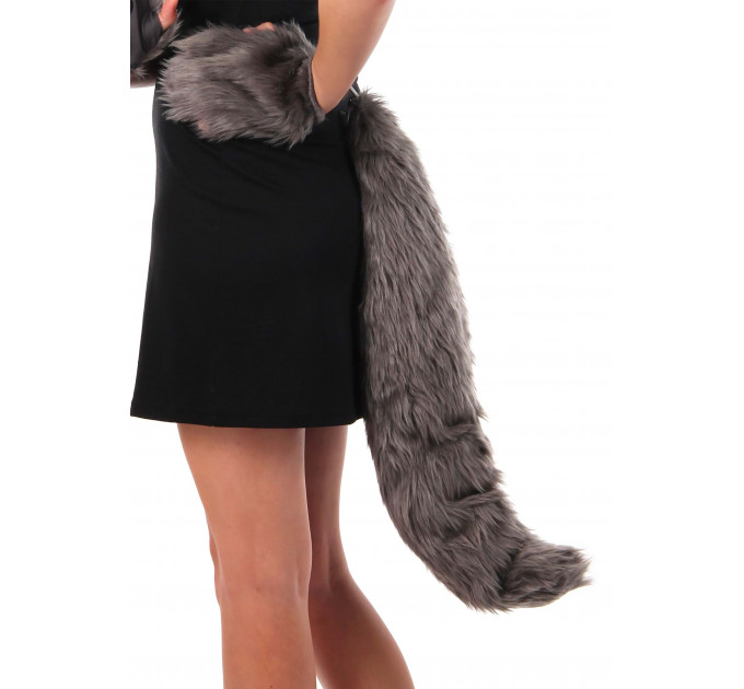 Анальная пробка с хвостом Anal plug faux fur fox tail light grey polyeste