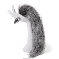 Анальная пробка с хвостом Anal plug faux fur fox tail light grey polyeste Анальная пробка с хвостом Anal plug faux fur fox tail light grey polyeste