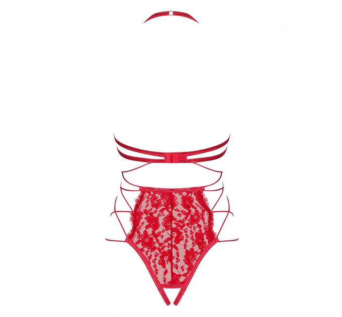 Боди с открытым бюстом и доступом Obsessive Rediosa красный, S/M
