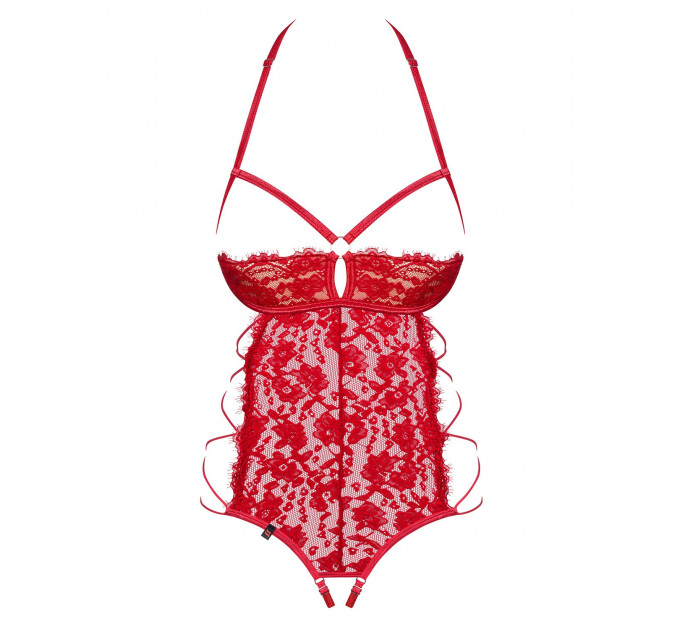 Боди с открытым бюстом и доступом Obsessive Rediosa красный, S/M