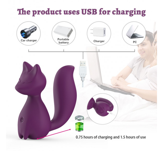 Міні-вібратор кліторальний Every Night Toys Doris у формі лисиці фіолетовий, 10 режимів вібрації