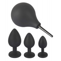Набор Black Velvet анальные пробки и анальный душ, 4 предмета, черного цвета