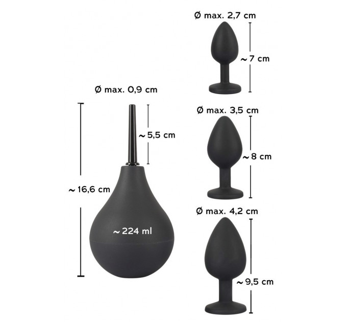 Набор Black Velvet анальные пробки и анальный душ, 4 предмета, черного цвета