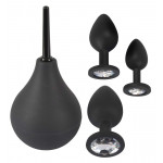 Набор Black Velvet анальные пробки и анальный душ, 4 предмета, черного цвета