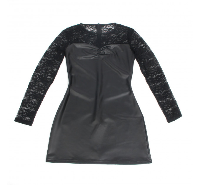Сукня з мереживом Star Night з імітацією шкіри, чорна, S